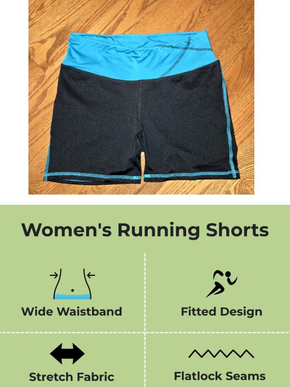 Athletic Running Shorts Black & Turquoise XXL